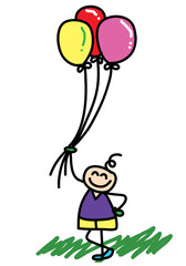 happy kid with balloons cartoon