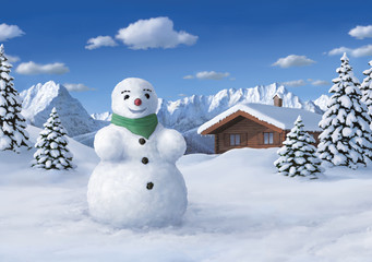 Berge und Schneemann