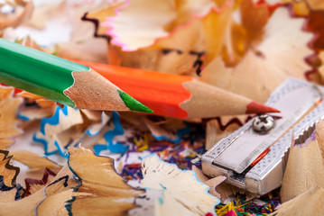 Sharpened pencils and wood shavings