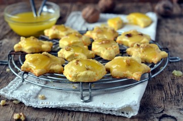 Pumpkin cookies with a piece of taffy