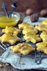 Pumpkin cookies with a piece of taffy