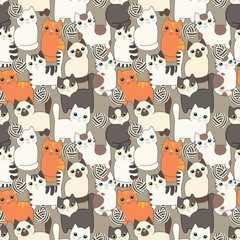 Funny cartoon cats. Seamless pattern