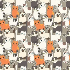 Selbstklebende Fototapeten Lustige Cartoon-Katzen. Nahtloses Muster © tets