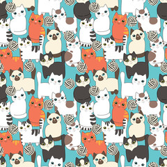 Funny cartoon cats. Seamless pattern