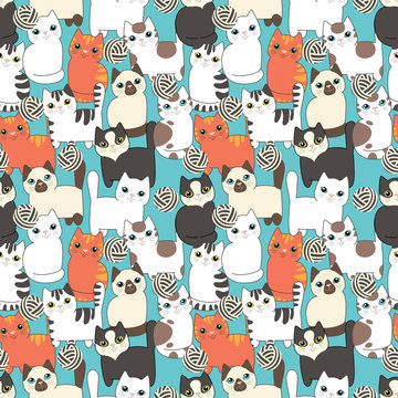 Fototapeta Funny cartoon cats. Seamless pattern