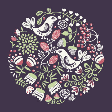 Fototapeta Ornamental round floral pattern