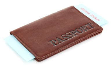 Passport and ticket isolated on white