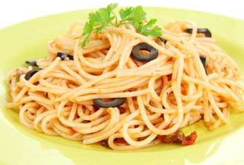 Italian spaghetti in plate close-up