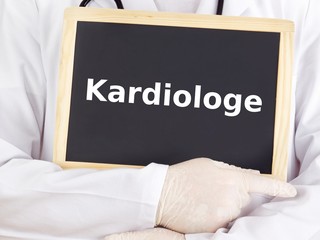 Doctor shows information on blackboard: cardiologist