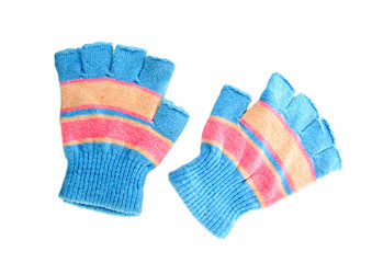 woman knitted gloves, isolated on white