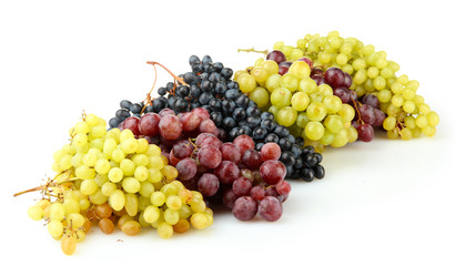 assortment of ripe sweet grapes isolated on white.