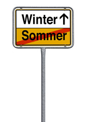 Ortsschild Sommer Winter