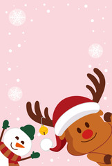 クリスマス　トナカイ　雪だるま　クリスマスカード
