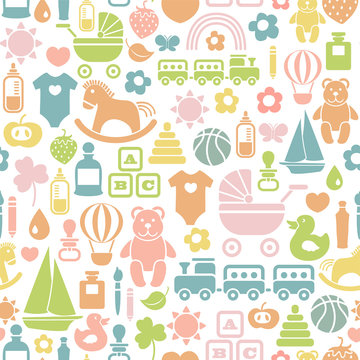 seamless pattern with colorful baby icons