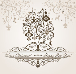 Retro card with xmas tree