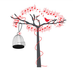Oiseau chantant sur l& 39 image abstraite de vecteur d& 39 arbre