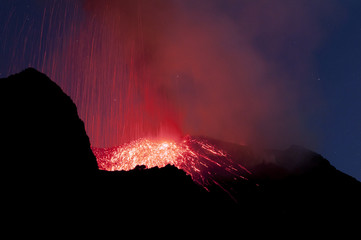 Night eruption, volcano Stromboli
