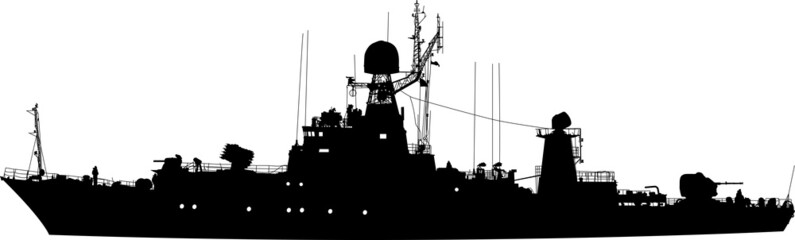 Vector silhouette of the military ship in profile