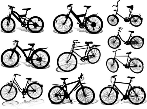 Set of 10 silhouettes of sport bicycle