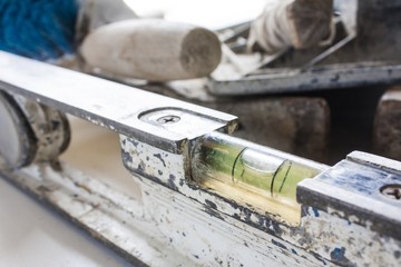 Construction masonry cement mortar tools on white