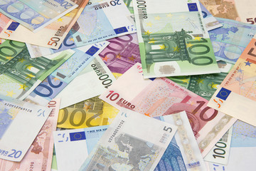Background of different euro banknotes
