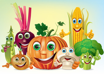 Cartoon fun company of vegetables