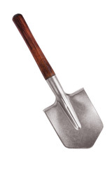 Steel shovel with a wooden handle