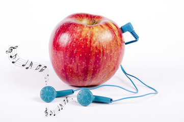 Apfel mit Headset und Noten
