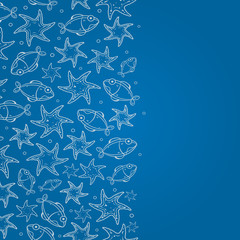 Blue Invitation Card with Fish Silhouettes