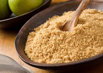 A bowl of sifted brown sugar.