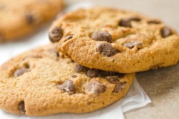 Chocolate chip cookies close-up.