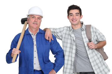 Manual worker and a young man with a rucksack