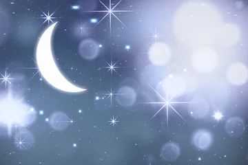 Ingelijste posters Abstracte nachtelijke hemelachtergrond met glanzende sterren en maan © 123dartist