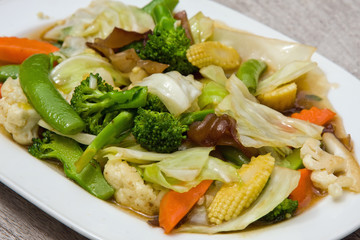Broccoli salad with carrot and mushrooms