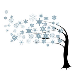 vector snow tree in the wind