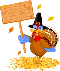 Afwasbaar fotobehang Thanksgiving turkey holding sign © Anna Velichkovsky