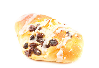 Delicious and creamy bread and butter pudding with raisins on th