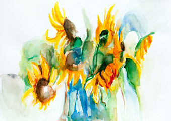 Fototapeta na wymiar Watercolor: Słoneczniki