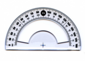 A half circle protractor marked in degrees