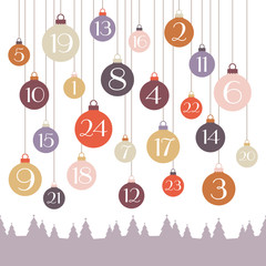 Advent Calendar Hanging Christmas Balls Retro Colors Trees