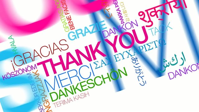 International Thank you gracias word tag cloud animation