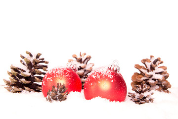 Weihnachtskugeln rot Schnee Tannenzapfen - 46306503