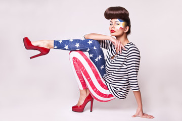 fashion model in american flag leggings