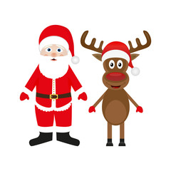 Santa Claus and Christmas reindeer on white background