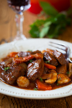 Boeuf Bourguignon  with carrots,onions and mushrooms