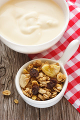 Granola and yogurt.
