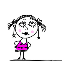 Funny girl in pink dress for your design