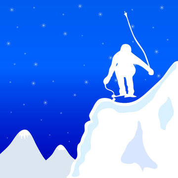 skiing and jupm man in winter vector illustration