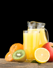 fresh fruits and juice in glass