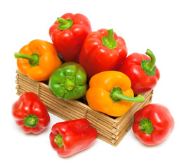 pepper in a wooden box. top view